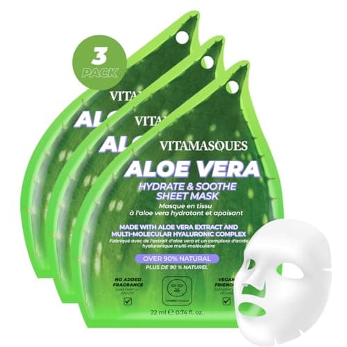 Image of Vitamasques Aloe Vera Face Sheet Mask, Hydrating + Soothing, Sheet Mask Combined to Repair and Nourish the Facial skin (Pack of 3)