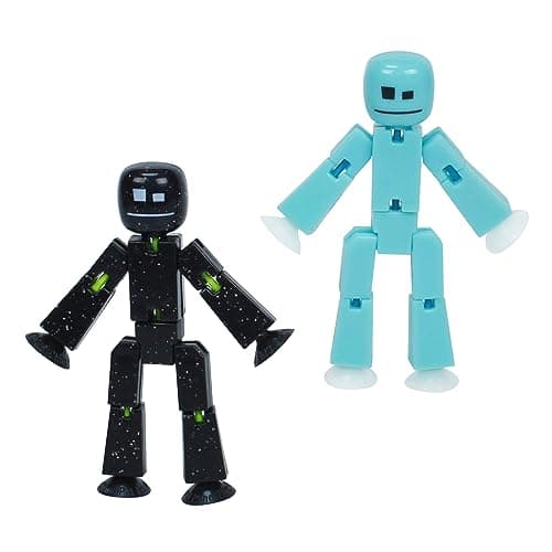 Image of Zing StikBot Dual Pack - Solid Ice Blue and Solid Black Sparkle, Includes 2 StikBots - Collectible Action Figures and Accessories, Stop Motion Animation, Ages 4 and Up