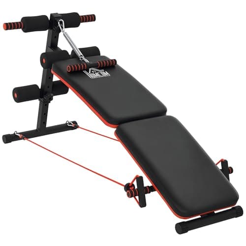 Image of HOMCOM Sit Up Bench Core Workout Adjustable Thigh Support Foldable for Home Gym w/Arm Pulling Rope Black
