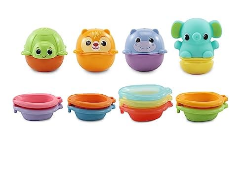 Image of VTech Stack & Splash Bathtime Boats, Stacking & Linking BathTub Toy with 9 Colourful Boats & 3 Animal Characters, Bath Gift for Babies & Toddlers 0, 6, 12 months +, English version
