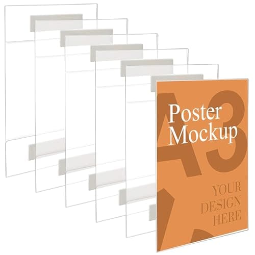 Image of Kurtzy A3 Adhesive Wall Poster Holders (6 Pack) - Universal Wall Mounts - Crack & Scratch Resistant - Clear Acrylic Sign Displays with Adhesive Tape - Office, Store & Restaurant - No Drilling Required