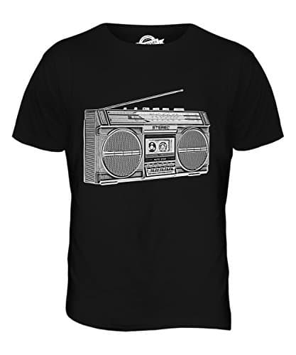 Image of Candymix - Retro Boombox Cassette Tape Player Sketch - Mens T Shirt Top T-Shirt, Size X-Large, Colour Black