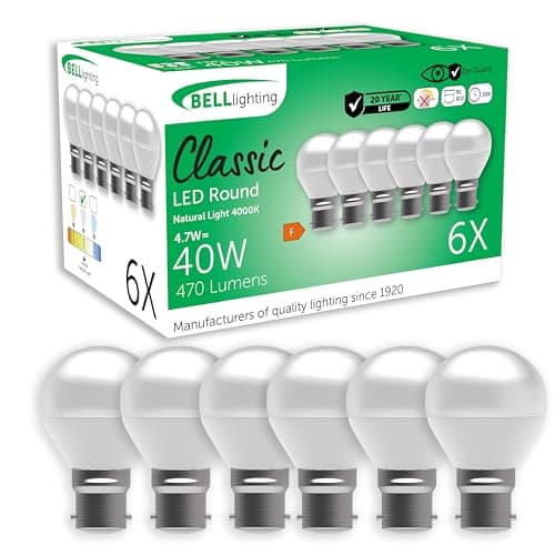 Image of BELL Lighting B22 Bayonet Non Dimmable Light Bulb LED Golf Ball 6 Pack | Natural White 4000K | 470 Lumen 4.7W | Energy Saving Round LED Light Bulb | 40W Lamp Equivalent