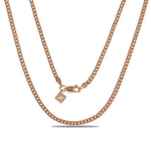 Image of KEZEF Miami 18k 3mm Cuban Link Chain for Men and Women | 925 Sterling Silver Necklace | Tarnish Free and Gold Plated Chain | Chain Necklace in Rose Gold 18 Inch (Popular Women's Length)