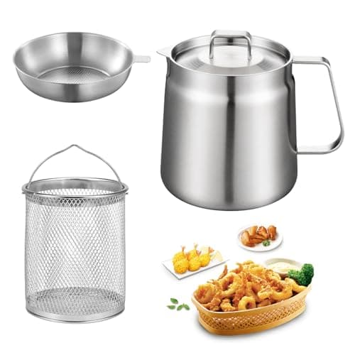 Image of Eidoct Deep Fat Fryer with Basket & Strainer, Home Deep Fryer Pot, Stainless Steel Oil-Residue Separator with Frying Basket Strainer, Kitchen Deep Fryer and Canister for Storing Frying (2L)