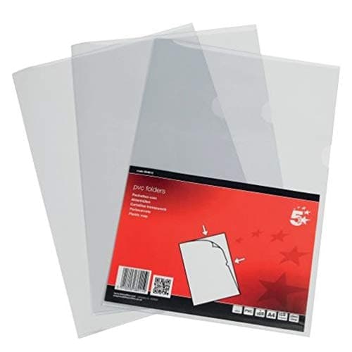 Image of 100 x 5 Star Office A4 Plastic Glass Clear 150 Micron Folder Document Sleeve Protectors, Top & Side Open, Copy-Safe