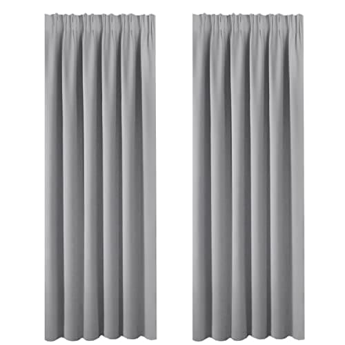 Image of BellaHills Pencil Pleat Curtains Bonus Tie Backs Window Treatment Super Soft Thermal Insulated Blackout Curtains for Bedroom 66 x 90 Inch Dove Grey