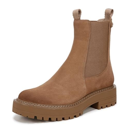 Image of Sam Edelman Laguna Almond Taupe Leather Chelsea Moto Rounded Toe Pull On Boots, Almond Taupe, 3.5 UK