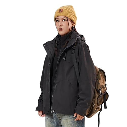 Image of OhSunny Women Men Rain Jacket Windproof Waterproof Outdoor Shell Hooded Raincoat Interchange Jacket SNC5T469T Black M