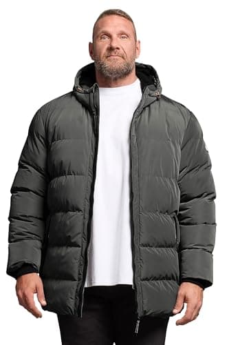 Image of BadRhino Big & Tall Grey Hooded Puffer Jacket - Men's - Plus Size Curve