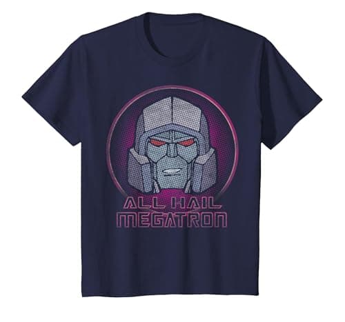 Image of Transformers All Hail Megatron Retro Portrait Logo T-Shirt, Youth, Navy Blue, Medium