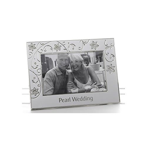Image of Petal Jewel design Pearl 30th Wedding Anniversary Silver Metal Look Photo Frame