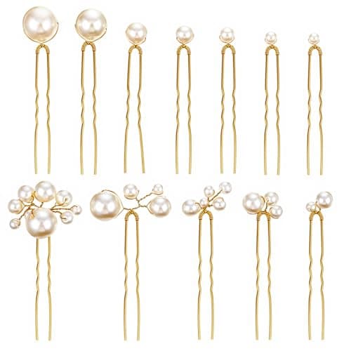 Image of 12Pcs Gold Pins for Hair, Ymapinc Pearl Bobby Pins for Women, Bridal Accessories for Wedding, Decorative Pearls Hair Clips, Wedding Accessories for Brides (1set-12pcs)