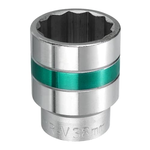 Image of sourcing map 3/4" Drive 12 Points Socket 38mm Metric Shallow Impact Socket 40CR Galvanizing Flip Spindle Nut Impact Grade for Home Auto Nuts Bolts Repair, Silver Green