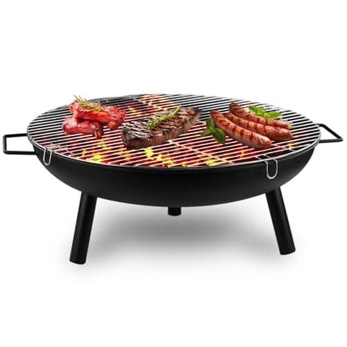 Image of Crystals Outdoor Fire Pit, Fire Pits for Garden, BBQ Fire Brazier for Camping Picnic, Steel Fire Bowl Patio Heater Charcoal Log Wood Burner, 58 cm - Matt Black
