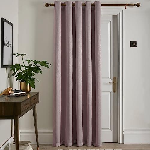Image of Fusion Strata Blush Thermal Eyelet Curtain – W66 x L84 (168 x 214cm) – 1 Panel – Soft Pink Cotton Drape for Bedroom, Living Room & Doors – Blackout & Soundproof – Modern Check Design