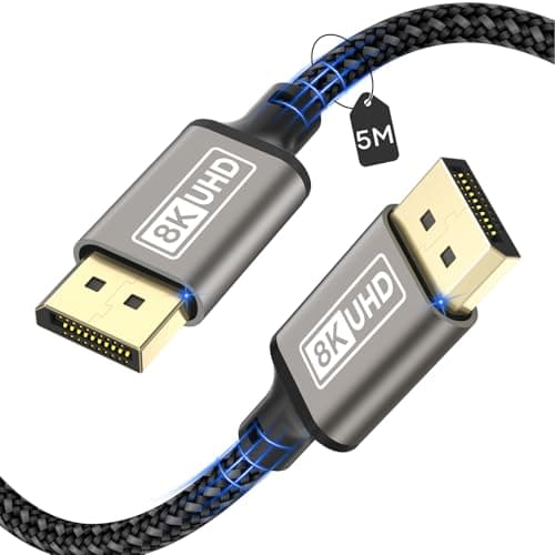 Image of layajia 8K DisplayPort Cable 1.4 5M, DP to DP Cable Support 8K@60Hz, 4K@144Hz, 2K@240Hz, 32.4Gbps, HDCP 2.2, HDR, FreeSync, G-Sync, 3D Compatible with Gaming Monitor, PC, Graphics Card