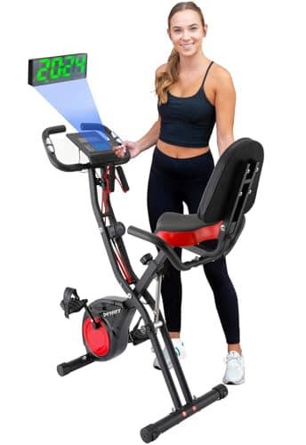 Image of YYFITT 2-in-1 Foldable Exercise Bike w/Luminous Display, Fully Adjustable Indoor Stationary Bike w/ 16 Level Resistance, Hand Workout Bands, Wider Seat, Bigger Backpad and Phone Holder [2025 Version]