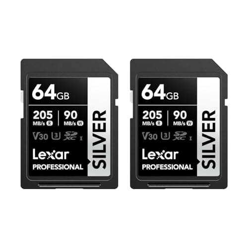Image of Lexar Professional SILVER SD Card 64GB 2-Pack, Up to 205MB/s Read, 90MB/s Write, SDXC UHS-I Memory Card, Class 10, U3, V30, SD Card for Professional Photographers, Videographers, Enthusiasts