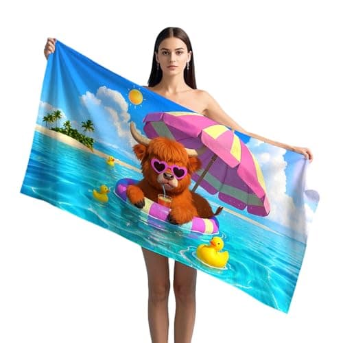 Image of LXTOPN Highland Cow Beach Towel - Microfibre Towels for Adults Extra Large 90x180cm Lightweight Beach Blanket, Sand Free & Quick Dry Towel (Colourful - Highland Cow 3#)