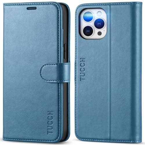 Image of TUCCH Case for iPhone 12 Pro Max (6.7"), Magnetic Wallet PU Leather Flip Folio Stand Cover with[Shockproof TPU][RFID Blocking][Kickstand] Card Holders Compatible with iPhone 12 Pro Max, Lake Blue
