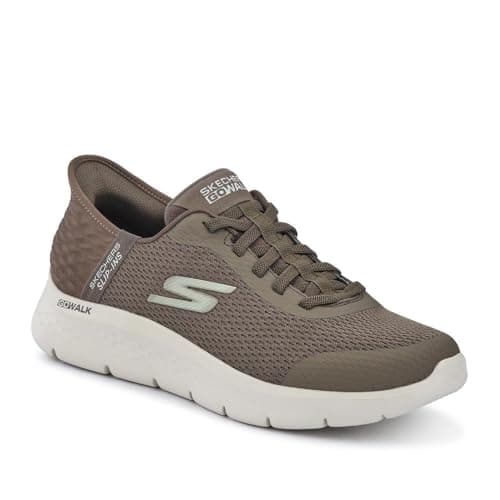 Image of Skechers Men's GO Walk Flex Trainers in Taupe - Breathable Mesh Comfortable Athletic Shoes - Gents Casual Sports Footwear - Size UK 10 / EU 44