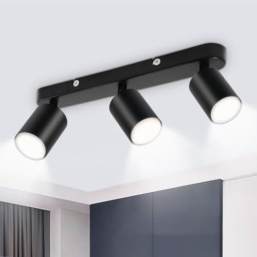 Image of Seruno X 3 Way Ceiling Light Bar, Adjustable GU10 Spotlight Metal White, Modern Industrial Ceiling Lights for Kitchen Bedroom Living Room Hallway Dining Room, Bulb Not Included