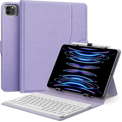 Image of MoKo Universal Tablet Case with QWERTY Keyboard for 9",9.7",10.1",10.2",10.4",10.5",10.9",11" Tablet, with Removable Wireless Bluetooth Keyboard&Pen Holder for iPad, Samsung, Fire, Pixel, Other, Lilac