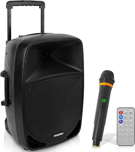 Image of Pyle Portable PA Bluetooth Speaker – 1200W Rechargeable with 30cm Subwoofer, 7.6cm Tweeter, Wireless Microphone, Party Lights, USB/SD/Radio, DJ Speaker with Recording Function