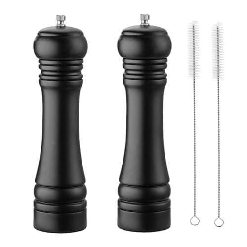 Image of BINHAI Black Set Salt Pepper Mill,Wooden Pepper Grinder Manual Mills Solid with Strong Adjustable Ceramic Grinders 2 Piece 8 Inches