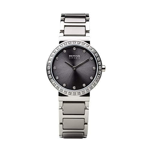 Image of BERING Women's Quartz Watch, 29 mm Silver Stainless-Steel Case and Grey Dial, Stainless-Steel Strap with Ceramic Elements, 5 ATM, 10729-703
