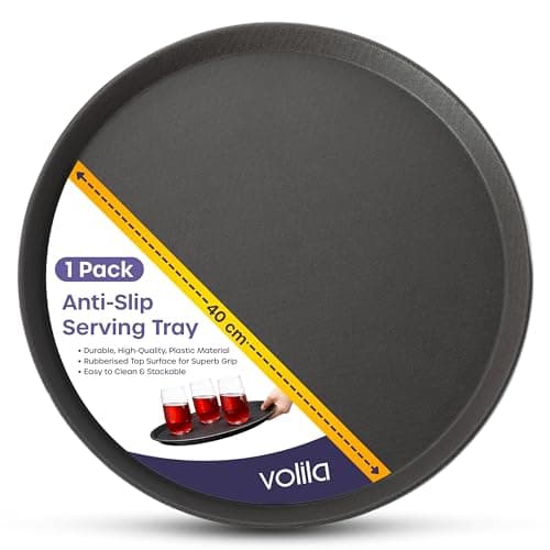 Image of Black Round Tray - 40cm (1 Pack) Rubberized Round Trays for Food Serving and Drinks - Dishwasher Safe Non Slip Tray for Parties, Gatherings, Bars, Restaurants, and Home Use
