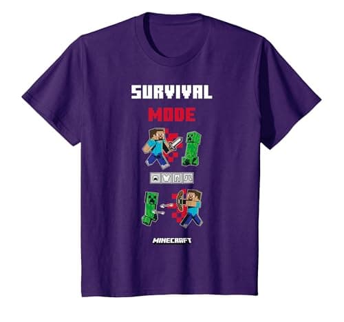 Image of Minecraft Survival Mode Steve VS Creeper T-Shirt, Youth, Purple, Small