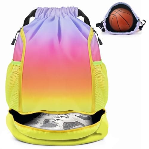 Image of BROTOU Unisex Drawstring Backpack, Waterproof Gym Bag, Large Oxford PE Pack, Students School Backpack, Durable Sports Ball Bag, with Shoe Bag (A, Rainbow)