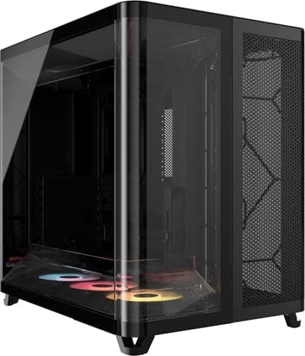 Image of CORSAIR AIR 5400 RS-R ARGB Triple-Chamber Mid-Tower Panoramic PC Case – 3x Pre-Installed Reverse-Rotor RS120-R ARGB Fans, Low-Noise, High Airflow Ducts, Reverse Motherboard Support – Black