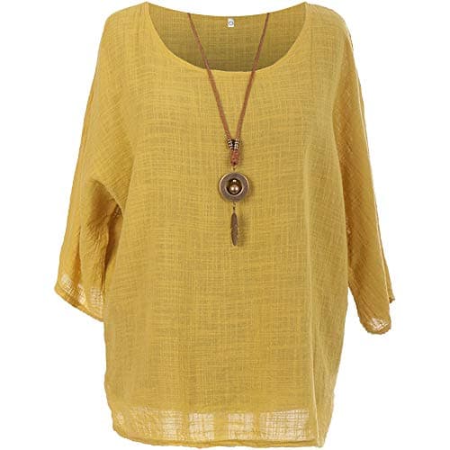 Image of Storm Island® Stylist Italian Ladies Cotton Top Necklace Women Tunic Dress Shirt (Mustard, 16-18 UK)