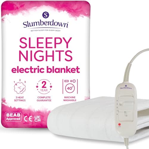 Image of Slumberdown Sleepy Nights Electric Blanket Small Single - Warm, Cosy & Energy-Efficient Heated Blanket with 3 Heat Settings | BEAB-Approved, Washable & Easy-Fit Straps (122 × 61cm)