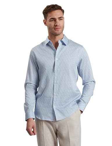 Image of Ted Baker London alphais-ls Regular fit geo Shirt, mid-Blue