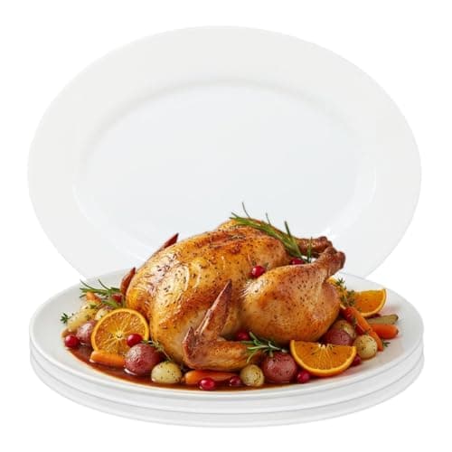 Image of UNIQUE HOME LIVING 34.5cm Serving Platters Set of 4 White Oval Serving Plates, 13.5 Inch Large Zenix Glass Platter Dish for Party Food Buffets Appetisers Dessert Snacks, Microwave and Dishwasher Safe