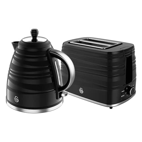Image of Swan Symphony Kitchen Set, 1.7L Fast Boil Kettle & 2 Slice Toaster, Black, SK31050BN / ST31050BN