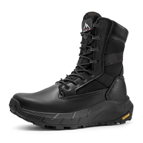 Image of NORTIV 8 Men's Breathable Tactical Military Work Boots Side Zipper Leather Lightweight Hiking Motorcycle Combat Boots,Size 9.5,Black,SNMT242M