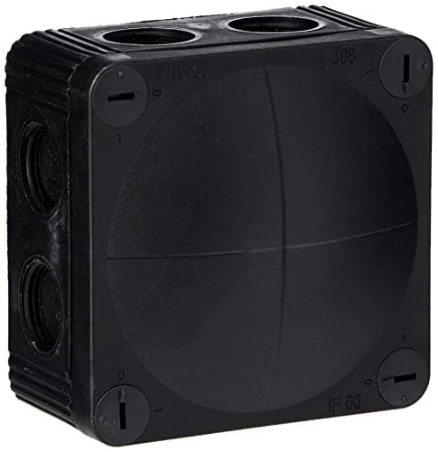 Image of Wiska Combi 308/5 - Black Waterproof Junction Box With 5 Pole 4.0mmsq Screw Terminal & 8 Self Sealing Cable Inlets (IP66 32A L:85x W:85x D:51mm)