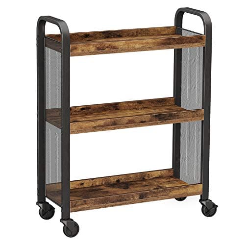 Image of VASAGLE Kitchen Trolley, Rolling Cart, Serving Trolley with Universal Castors Levelling Feet, Space-Saving, Steel Structure, 66 x 26 x 85 cm, for Kitchen, Living Room, Rustic Brown LRC66BX