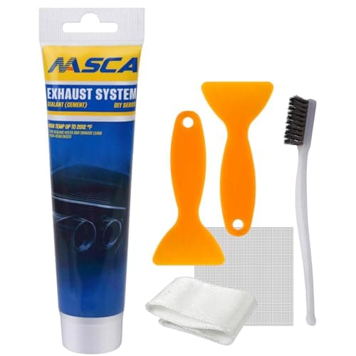 Image of Auto Vehicle Exhaust System Sealant - Exhaust Repair Paste (150g) with Scraper and Stainless Steel Wire Brush, Exhaust Assembly paste, for Water tank leakage, Fuel Tank Rupture, Engine Leakage etc.