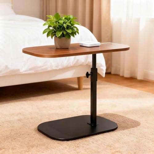 Image of Vixtte C Shaped Side Table, 360° Rotating TV Tray End Tables, Adjustable Height Sofa Side Table for Small Spaces (Walnut)
