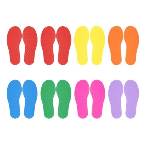 Image of PATIKIL Feet Markers for Classroom, 8 Pairs Plastic Floor Foot Shaped Non Slip Spots Carpet Markers for Education Preschool Children Teacher Supplies, 7 Colors
