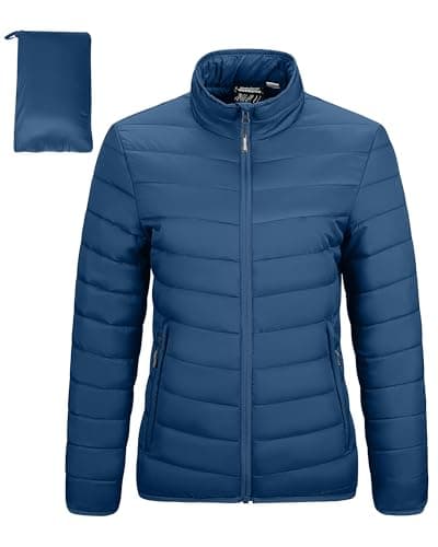 Image of Outdoor Ventures Womens Winter Lightweight Jacket Warm Short Packable Puffer Jacket Transitional Padded Jacket Quilted Jacket for Ladies Lined for Hiking Travel, Navy Blue M
