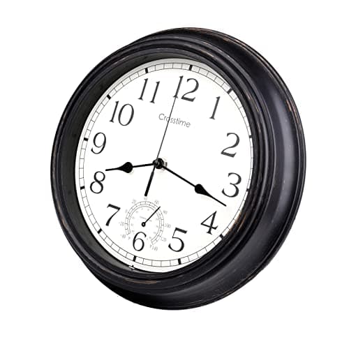 Image of Crosstime Outdoor Clock Waterproof with Thermometer, Vintage Garden Clocks Outdoor Wall Clocks for Garden Patio Pool Bathroom Home Decor,12 Inch/30cm Bronze,Indoor/Outdoor