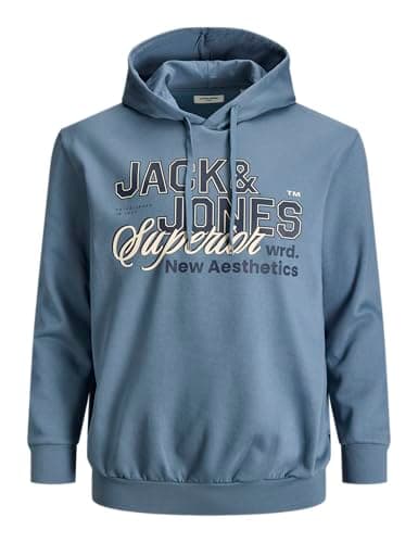 Image of JACK & JONES Mens Jjelogo Sweat Hood 2 Col 25/26 Noos Pls, Blue Mirage, 5XL UK