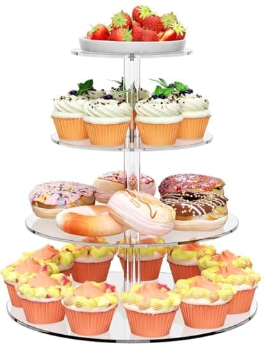 Image of LATERN 4 Tier Cupcake Stand, Round Acrylic Cupcake Tower Clear Tiered Display Stand Reusable Cake Dessert Holder for Wedding Birthday Baby Shower Halloween Party